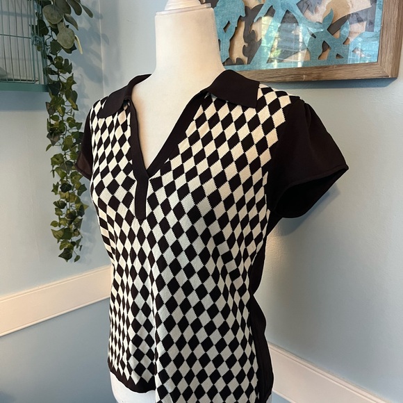 INC International Concepts Brown and Cream Diamond Pattern Sweater - Picture 1 of 7